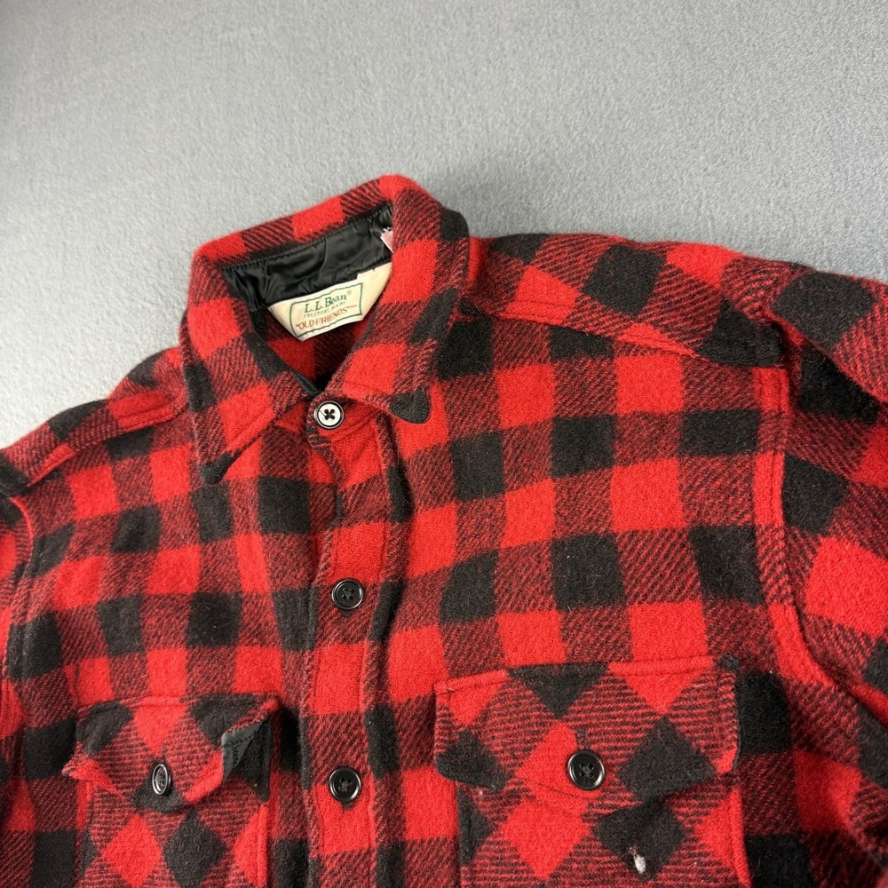 LL Bean Shirt Mens L Red Old Friends Vintage Flannel USA Made Wool Buffalo Check